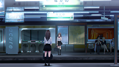 #ad Anime girls umbrella skirt heels long hair train station Playmat Game Mat Desk $36.99