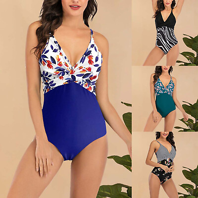 #ad Swimsuit Women Bikini 1 Piece Floral Fast Dry Stretch Swimwear Bathing Beachwear $19.99