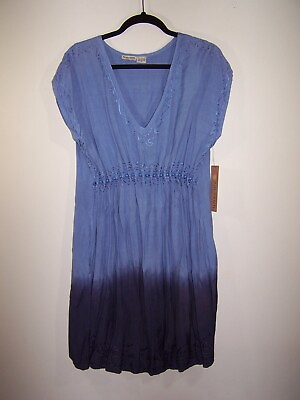 #ad NWT Raya Sun Two Tone Blue Sleeveless Sundress Beading amp; Embroidery Size L $19.00