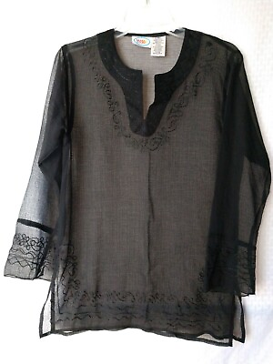 #ad Sand N Sun Swimsuit Cover Up Tunic Black Sheer Size Small Chest 36quot; $10.95