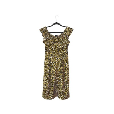 #ad Who What Wear Mustard Yellow Leopard Print Ruffle Maxi Dress Xsmall Women’s $20.00
