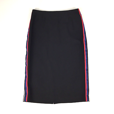 Zara Basic Skirt Black Pencil Size XS 6 Red Blue Side Stripe Back Slit Business AU $19.00
