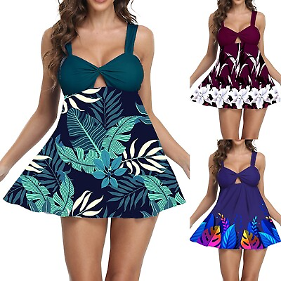 Swimsuits for Teens with Shorts 2023 Women Bikini Set Leaf Printed Sleeveless $27.96