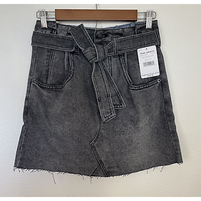 #ad Free People East of Eden Denim Skirt Womens Size 27 Washed Black Belted NWT $18.90