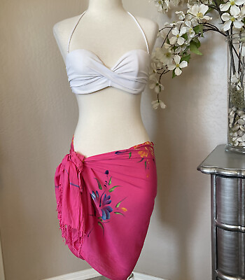 #ad Womens Tropic Pink Floral Rayon Maxi Coverup Wrap Sarong Skirt Sun BOHO OS $21.90