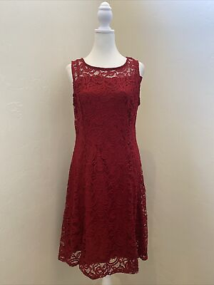 #ad Worthington Burgundy Red Lace Cocktail Dress Size 8 Flared $15.00