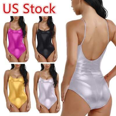 US Womens Shiny Metallic Bodysuit One Piece Monokini Swimwear Bikini Swimsuit $7.99