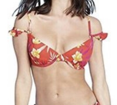 #ad #ad Shade amp; Shore Light Lift Ruffle Strap Bikini Top Floral Red 34B NWT $9.59