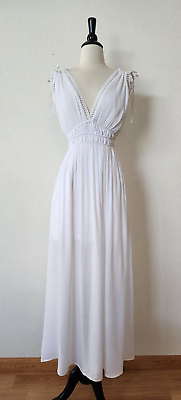 #ad Anthropologie Maxi Dress New Size Medium Crochet White Goddess Boho Vacation $42.50