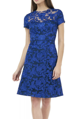 #ad Js Collections Embroidered Cocktail Dress Women#x27;s Blue Size 8 MSRP $288 $44.94
