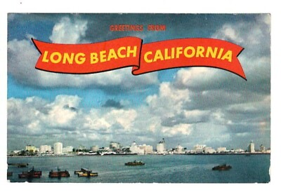 #ad Postcard Greetings from Long Beach California Skyline $5.90