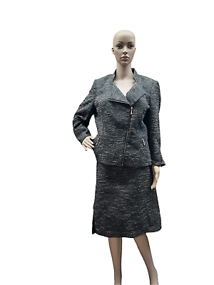 #ad Mary Kay by Twinhill Tweed Motor Black Tan Metallic Blazer amp; Skirt 2pc Set Size $24.99