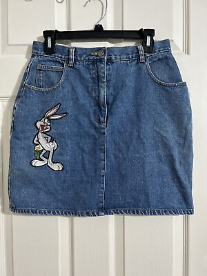 #ad Vintage Looney Tunes Bugs Bunny Warner Bros 1995 Blue Jeans Denim Skirt Sz 13 $27.00