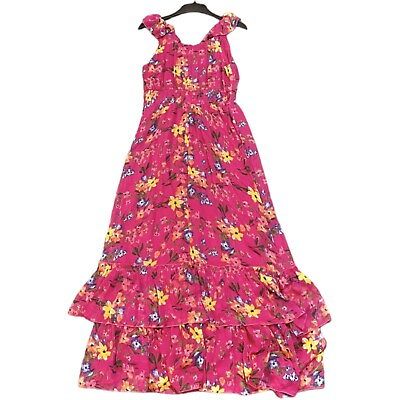Old Navy Pink Large Maxi Dress Floral Ruffle Round Neck Sleeveless Long Women#x27;s $11.95