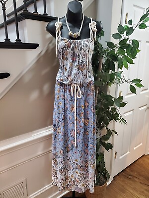 #ad Skinny Girl Womens Blue Floral Cotton Square Neck Sleeveless Long Maxi Dress 1X $28.00