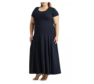 #ad Ralph Lauren Women Plus 2X Navy Blue Maxi Short Sleeve T Shirt Dress NWT AV18 $24.99