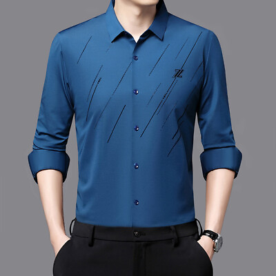 #ad #ad New Men#x27;s Dress Shirts Formal Business Long Sleeves Printed Casual Shirts Tops $20.85