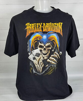 #ad Harley Davidson Motorcycle 2XL T Shirt Skeleton Jester Joker Poker Ace Spades IL $59.99