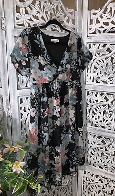 #ad #ad womens black floral dress large  $32.00