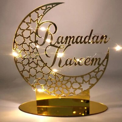 Ramadan Eid Mubarak Decoration Mosque Muslim Table LED Moon Islam Acrylic Decor $10.85