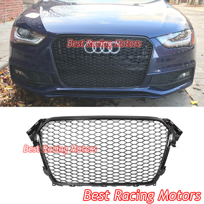 For 2013 2016 Audi A4 B8.5 RS4 Style Front Grill Gloss Black Frame Honeycomb $129.99