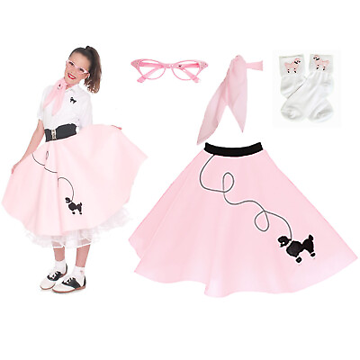 #ad Hip Hop 50s Shop 4 pc Girls Poodle Skirt Outfit Halloween or Dance Costume $55.99