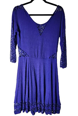 #ad Free People #x27;To The Point#x27; Women#x27;s Stretchy Lace Boho Dress in Blue Size Large $27.88