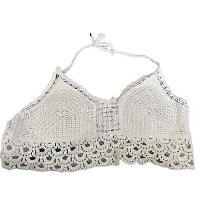 #ad White Crochet Tie Back Crochet Swimsuit Bikini Top Women#x27;s Ons Size OS $16.00