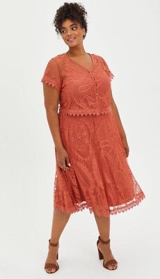 #ad Torrid Crochet Midi Lace Crop Top And Skirt Set Redwood Size 1 14 16 Boho Beach $39.88