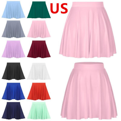 #ad #ad US Women Skirt Mini Skater Casual Versatile Stretchy Elastic Waist Pleated Dress $3.79
