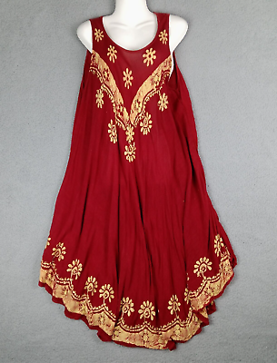 #ad Free Size Womens Maxi Lightweight Flowy Boho Sleeveless Embroidered Dress $22.95