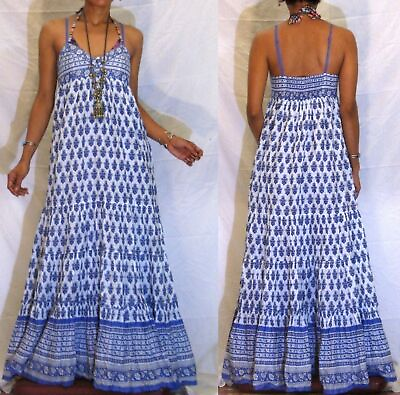 #ad ETHNIC VTG 70#x27;S INDIA COTTON GAUZE HIPPIE PAISLEY BOHEMIAN GYPSY MAXI BOHO DRESS $65.21