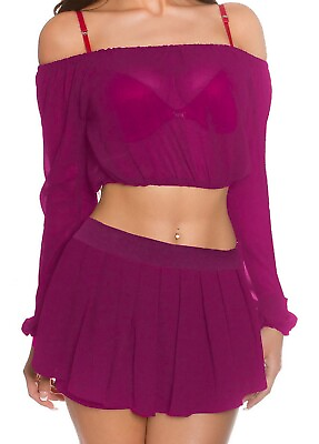 Chiffon Bardot Top amp; pleated Skit Two piece outfit Beach Wear Thanksgiving C45 $33.90