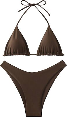 #ad GORGLITTER Women#x27;s High Waisted Thong Bikini Set Halter Triangle Tie Back Swimsu $67.62