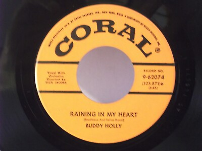 #ad Buddy HollyCoral 62074quot;Raining In My Heartquot;US7quot;45Stamped #s1959RAREMint $14.99