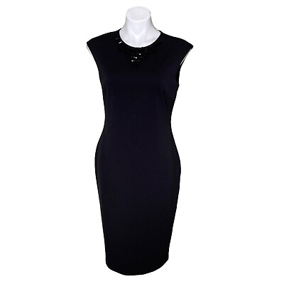 #ad Tahari ASL NWT Black Beaded Sheath Dress Cap Sleeves Cocktail Women#x27;s 8 $59.99