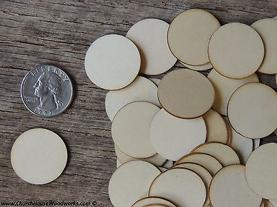 50 count 1 inch wood CIRCLE shapes DIY one inch wooden coins craft pieces round $6.99