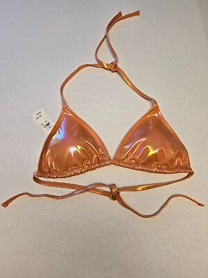#ad NWT American Eagle Aerie Orange Holographic Prism Triangle Bikini Top Adjustable $13.99
