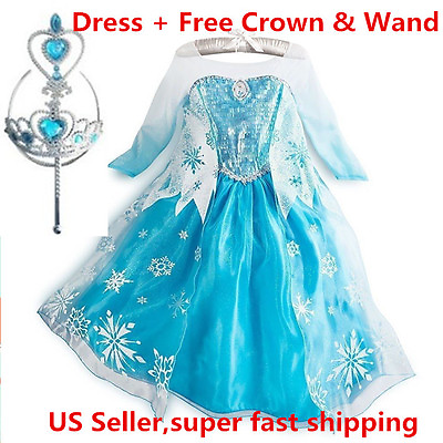 #ad Classic Princess ELSA Dress Cosplay Party Dress Up Free Crown amp; Wand $16.98