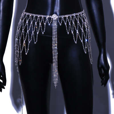 #ad Mesh Rhinestone Tassel Waist Belly Chain Skirt Bikini for Women Body Jewelry Cry $65.74