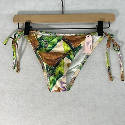 Victorias Secret The Skimpy String Bikini Bottom Medium M Palm Print Tie NWT $16.99