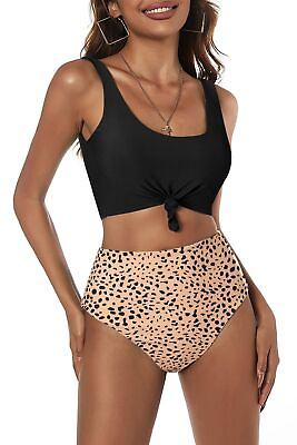 #ad ZAFUL Women#x27;s High Waisted Bikini Scoop Neck Swimsuit Two Pieces Bathing Suit $17.00