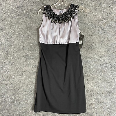 #ad Tiana B Cocktail Dress Size 6 Black Silver Sleeveless Flower Detail NEW $26.97