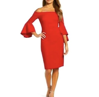 #ad Chelsea 28 off the shoulder flutter sleeve red cocktail dress size 4 $49.00