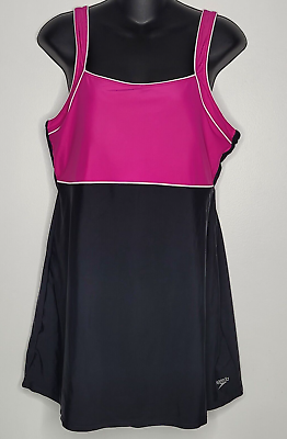#ad Speedo Womens Swim Dress Swimsuit Size 14 Pink Black Swimsuit One Piece Skirt $26.99