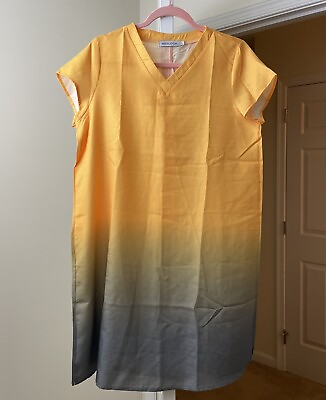 #ad Mislook Artsy Dress Gold Mocha Ombre Cap Sleeve Lightweight Boho Sundress Large $7.87
