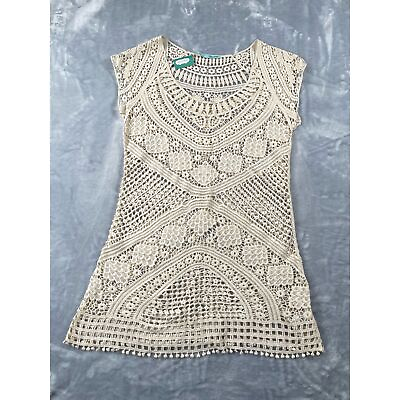 Maurices Size Large Crochet Cover up Tunic Dress 100% Cotton Open Knit $22.99