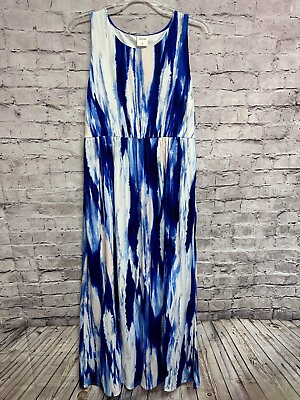 Soma Women’s Maxi Dress Sleeveless Blue Tie Dye Long Size Medium $19.50