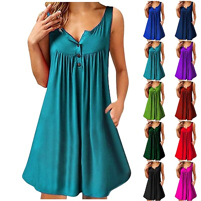 #ad Women Summer Holiday Dress Ladies Boho Beach Loose Sleeveless Sun Dresses S 8XL $15.98