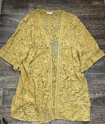 #ad #ad Umgee Yellow Lace Embroidered Duster Boho Women’s Medium $20.00